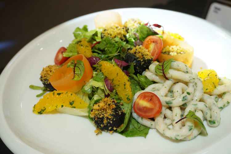 Squid Noodle & Scallop soak in Squid Ink Salad with Orange Dressing.JPG