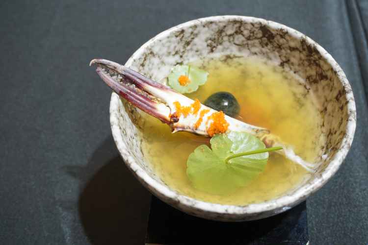 Crab Consomme with 100 years Quail Egg and Shrimps Row.JPG