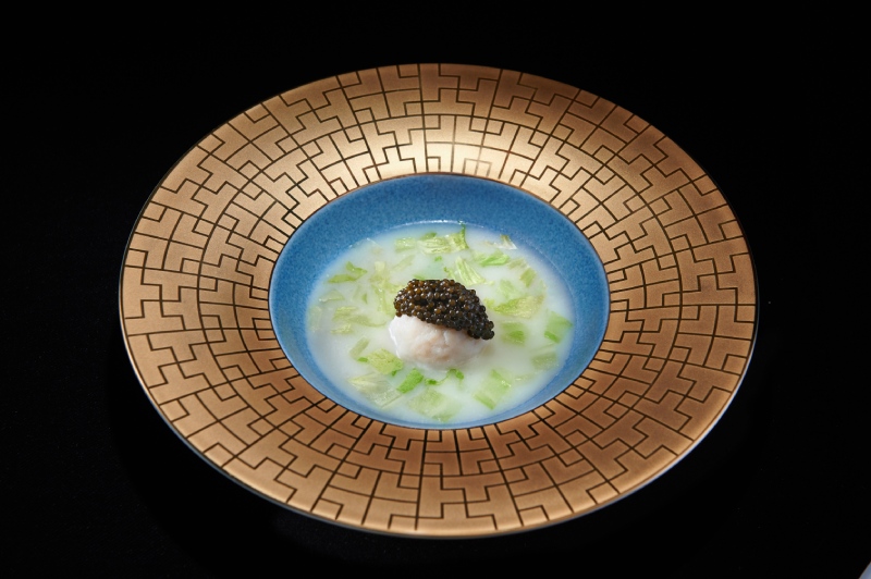 Dace Mousse Dumpling, Grouper Fillet, Caviar and Lettuce in Preserved Clam Rice Broth 生財顯貴.jpg